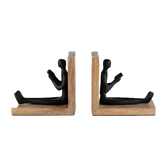 6" Man Reading Bookends, Brown/black