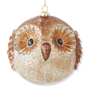 Willow 5" Round Antique Mercury Glass Owl Ornament, Set Of 2