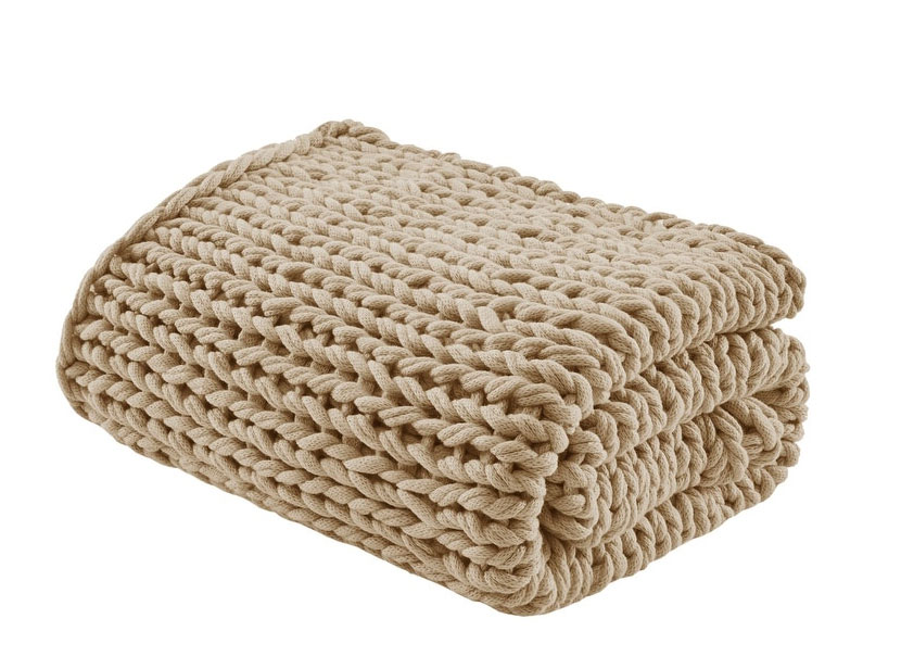 Madison Park Chunky Double Knit Handmade Throw Blanket - Tan