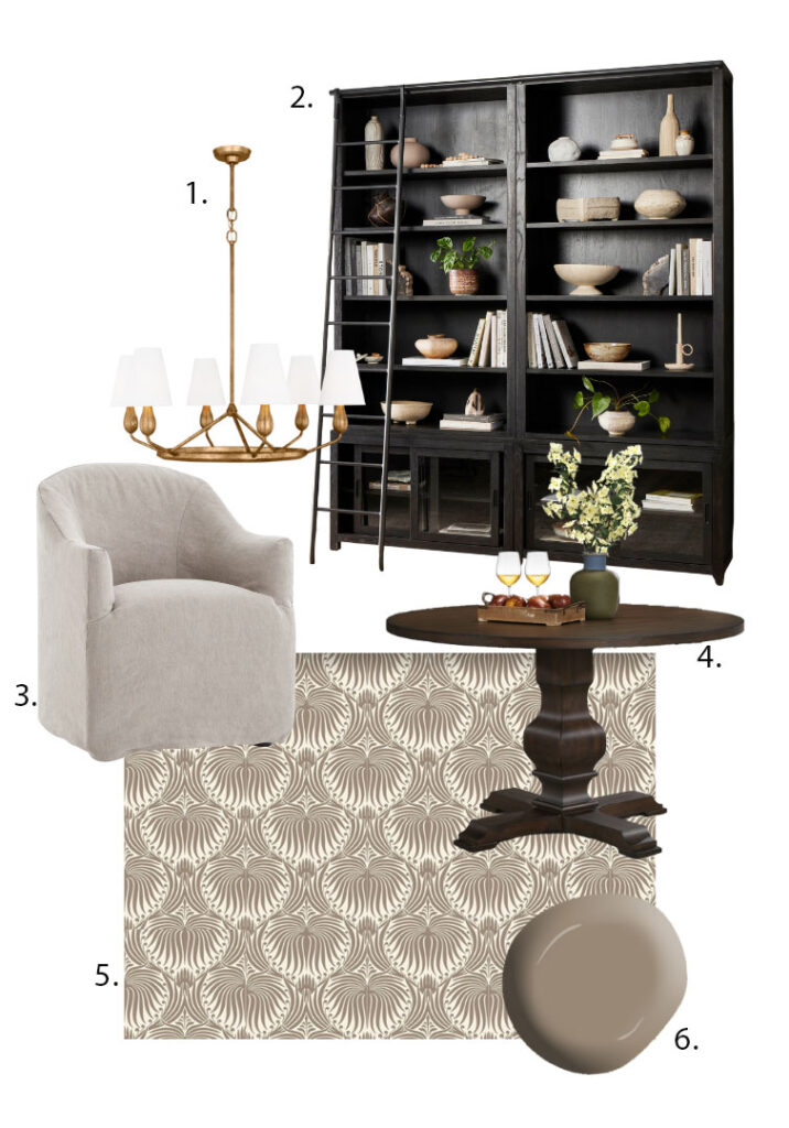 Collage of furnishings for the library dining room