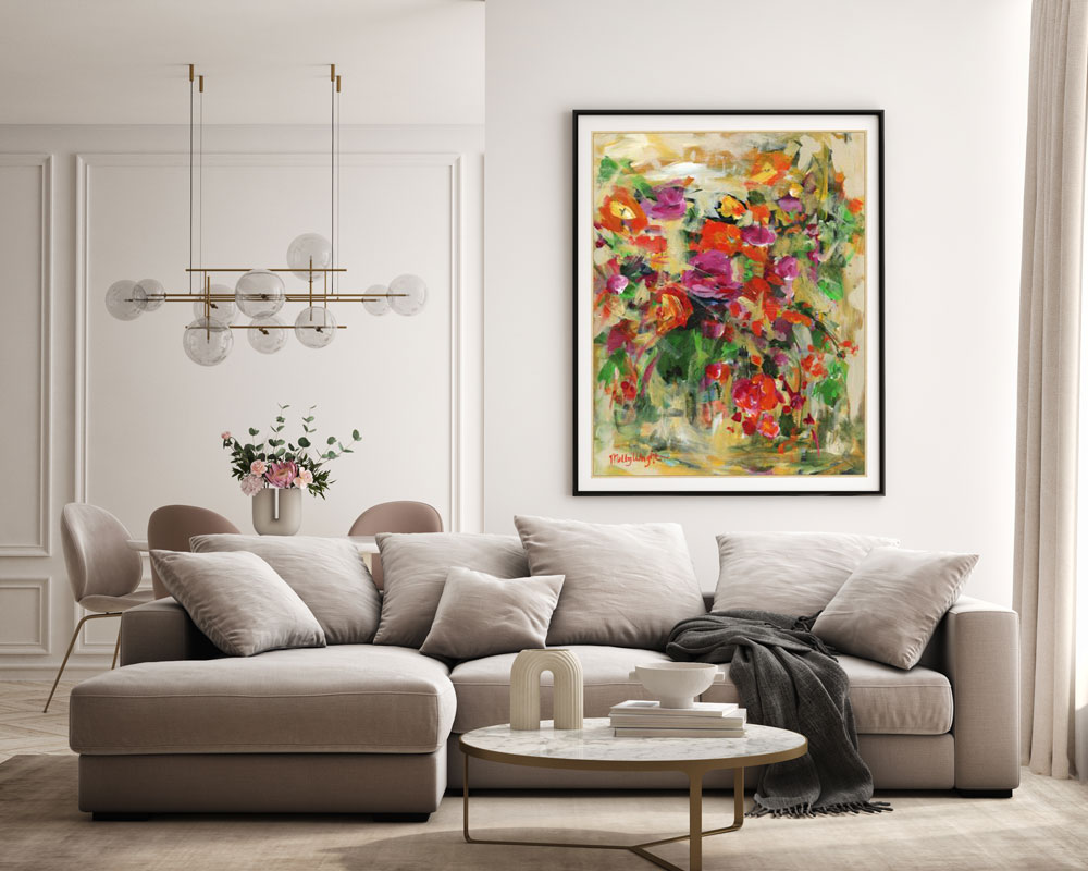 Living room featuring the painting Floral Fusion from Wendover art group.
