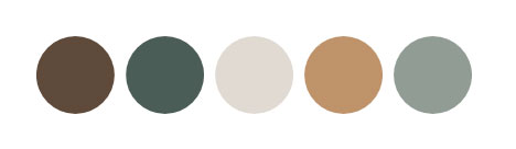 Color pallet of warm neutral, blue green, and brown